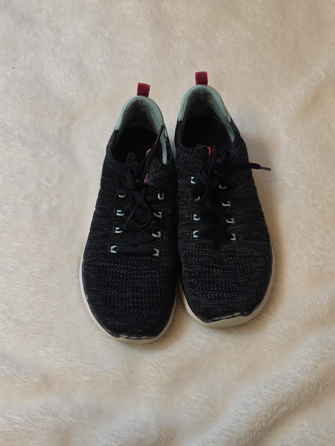Black Knit Lace-Up Sneakers With Mint And Pink Accents